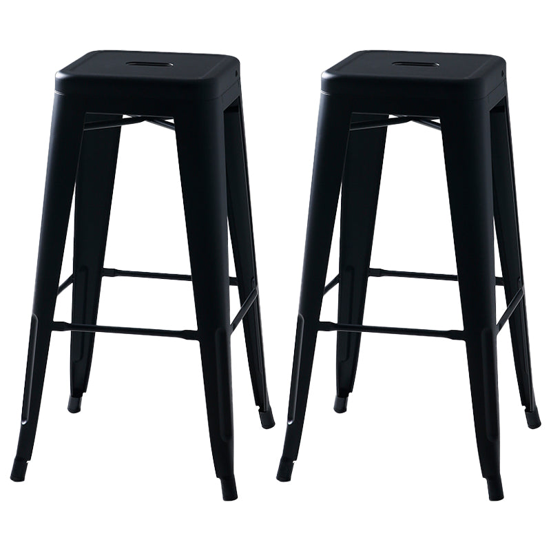 Modern Square Dining Stools Metal Armless Barstools with Footrest