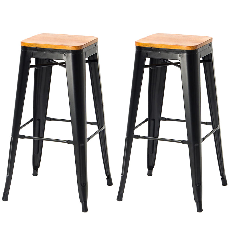 Modern Square Dining Stools Metal Armless Barstools with Footrest