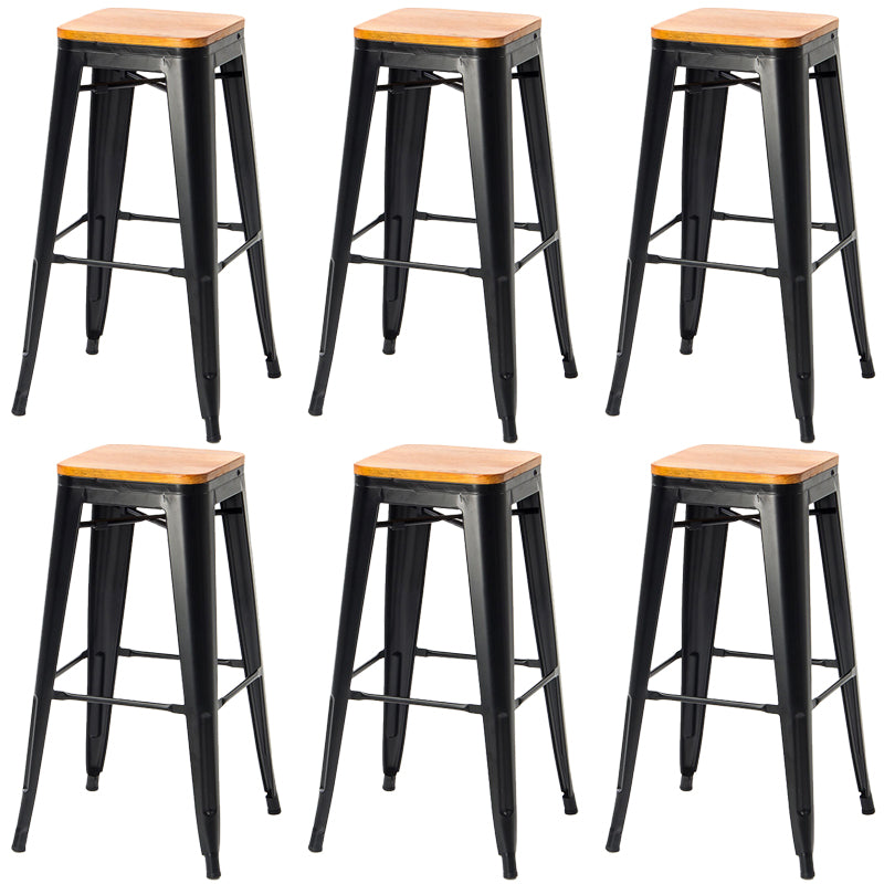 Modern Square Dining Stools Metal Armless Barstools with Footrest