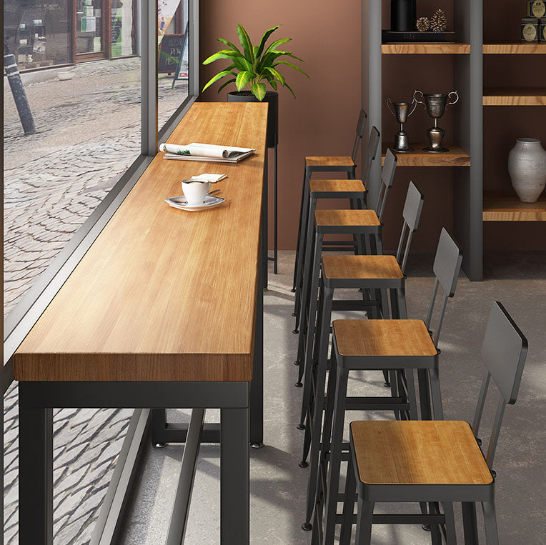 Solid Wood Bar Table Set 1/7 Pcs Industrial Metal Frame Bar Table and Stools