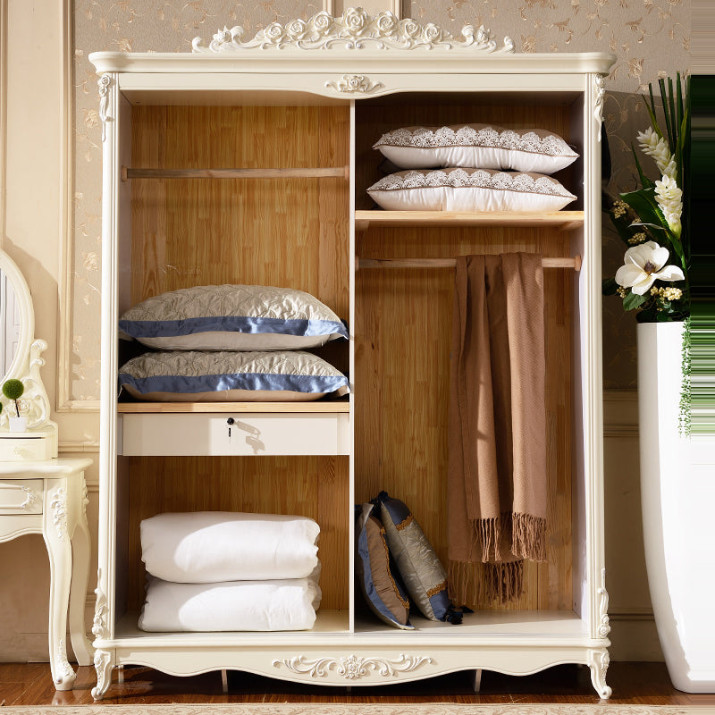 Modern Style White Wardrobe Cabinet Wood Clothes Rail Wardrobe Armoire