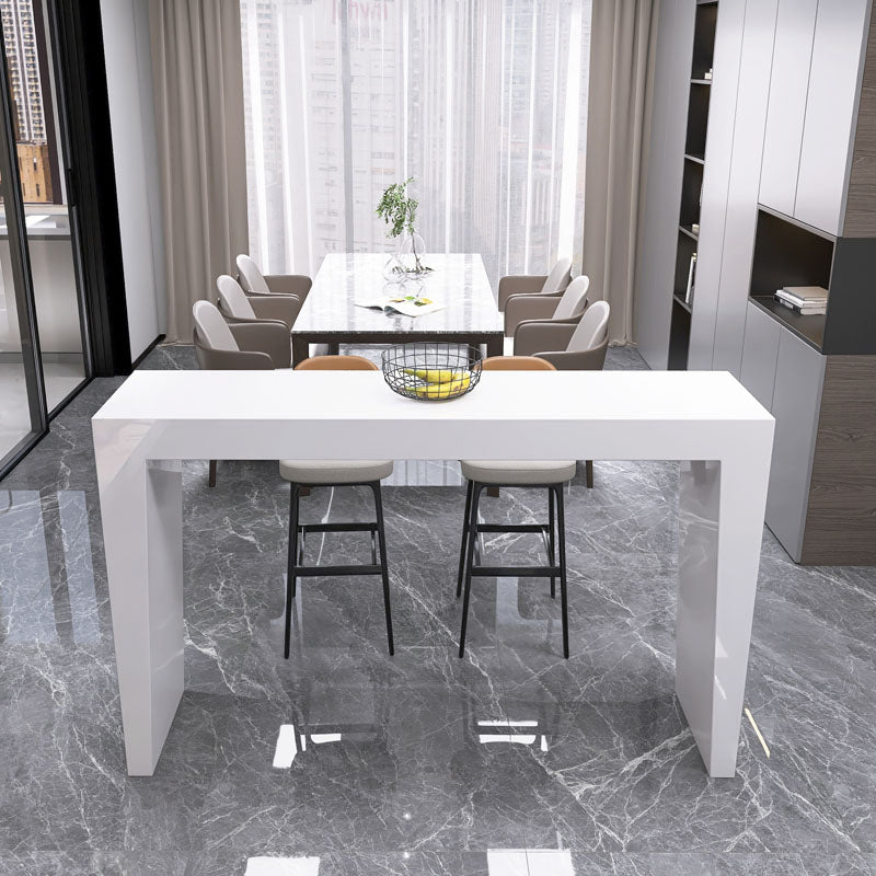 Contemporary Style Bar Table White Wood Bar Dining Table with Double Pedestal Base