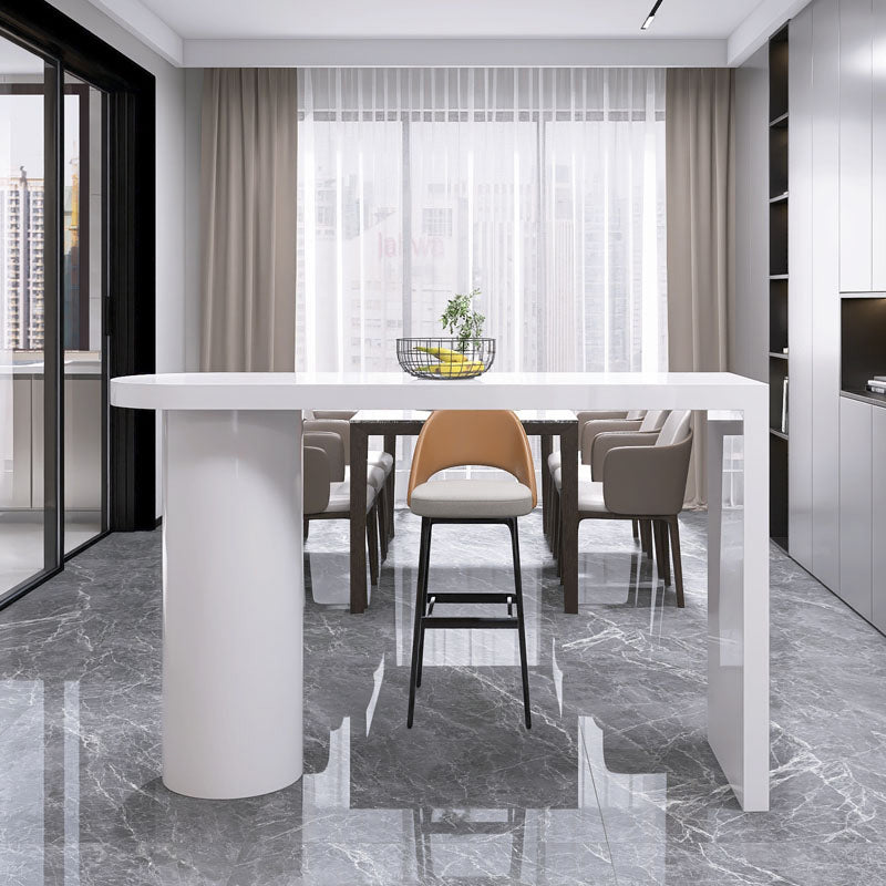 Contemporary Style Bar Table White Wood Bar Dining Table with Double Pedestal Base