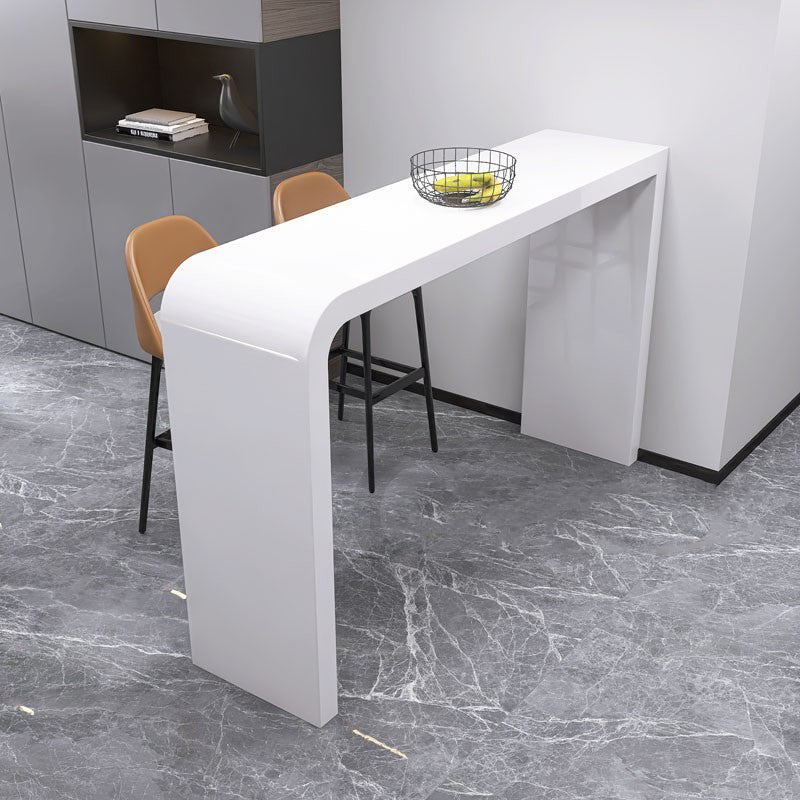 Contemporary Style Bar Table White Wood Bar Dining Table with Double Pedestal Base