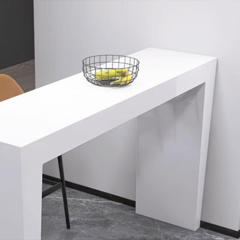 Contemporary Style Bar Table White Wood Bar Dining Table with Double Pedestal Base