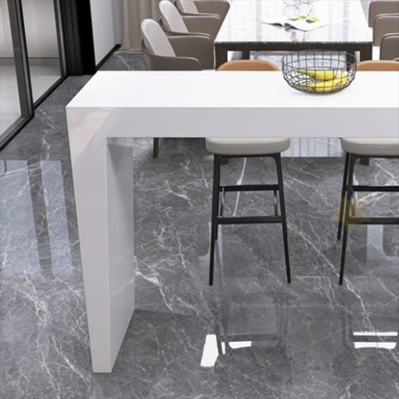 Contemporary Style Bar Table White Wood Bar Dining Table with Double Pedestal Base