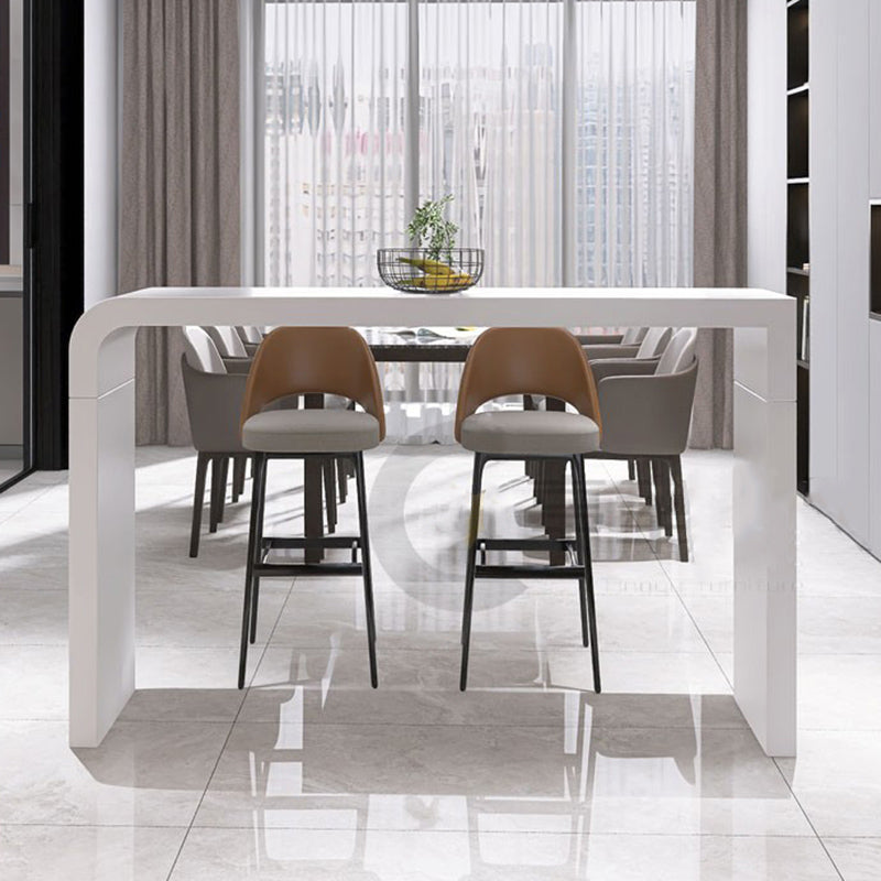 Contemporary Style Bar Table White Wood Bar Dining Table with Double Pedestal Base