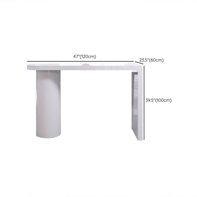 Contemporary Style Bar Table White Wood Bar Dining Table with Double Pedestal Base