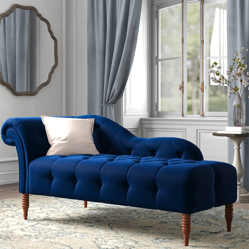 Living Room Rolled Arms Chaise Modern Style Velvet Upholstered Chaise