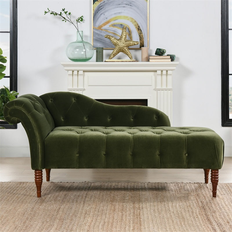 Living Room Rolled Arms Chaise Modern Style Velvet Upholstered Chaise