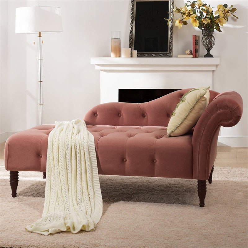Living Room Rolled Arms Chaise Modern Style Velvet Upholstered Chaise