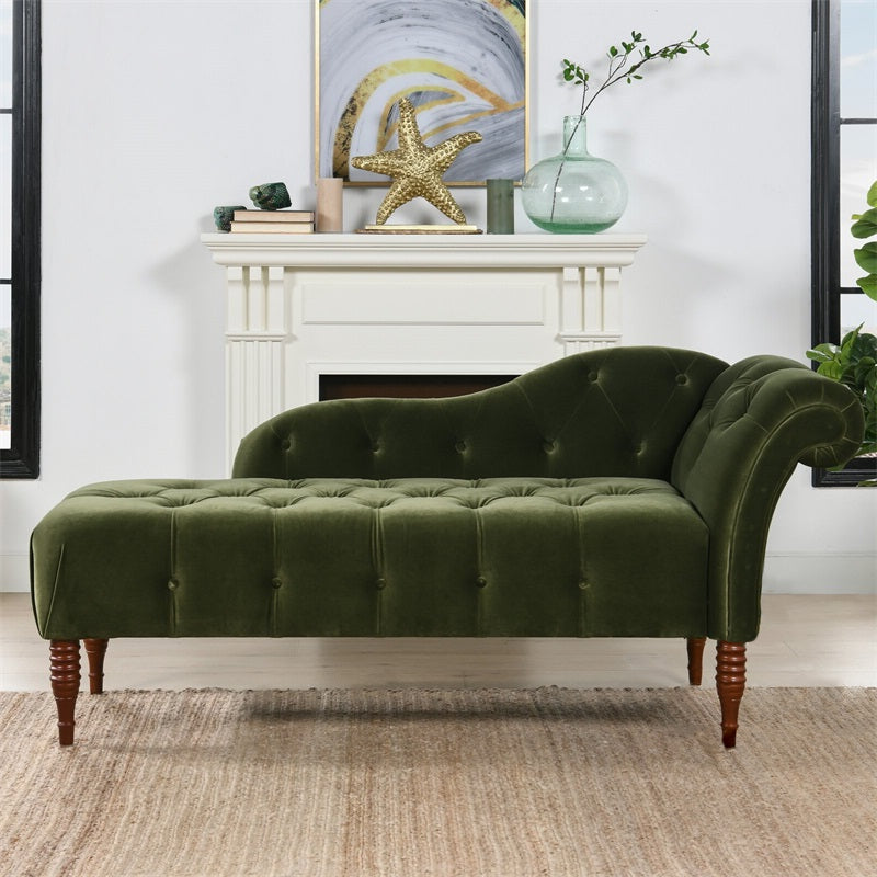 Living Room Rolled Arms Chaise Modern Style Velvet Upholstered Chaise