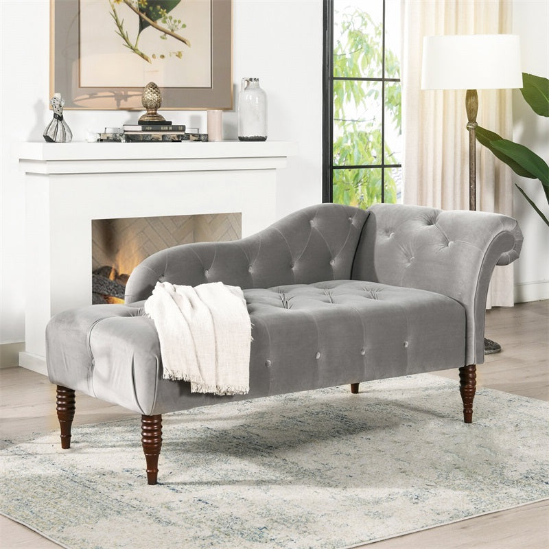 Living Room Rolled Arms Chaise Modern Style Velvet Upholstered Chaise