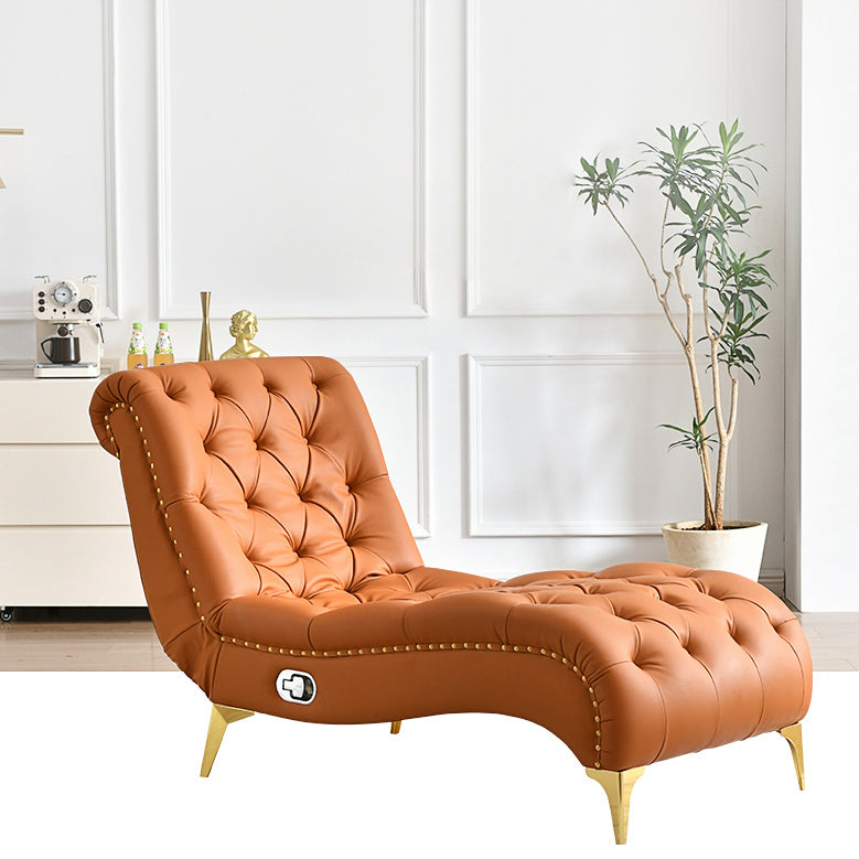 Glam Chaise Lounge Leather Chaise Lounge Sofa Metal Leg for Bedroom