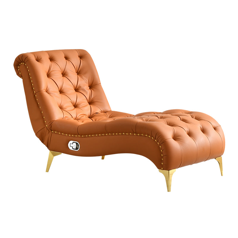 Glam Chaise Lounge Leather Chaise Lounge Sofa Metal Leg for Bedroom