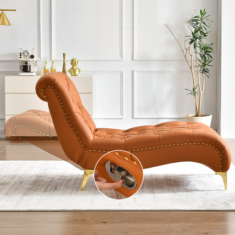 Glam Chaise Lounge Leather Chaise Lounge Sofa Metal Leg for Bedroom