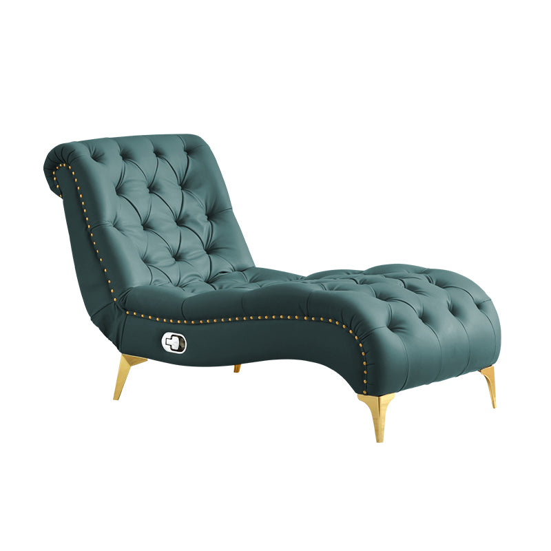 Glam Chaise Lounge Leather Chaise Lounge Sofa Metal Leg for Bedroom