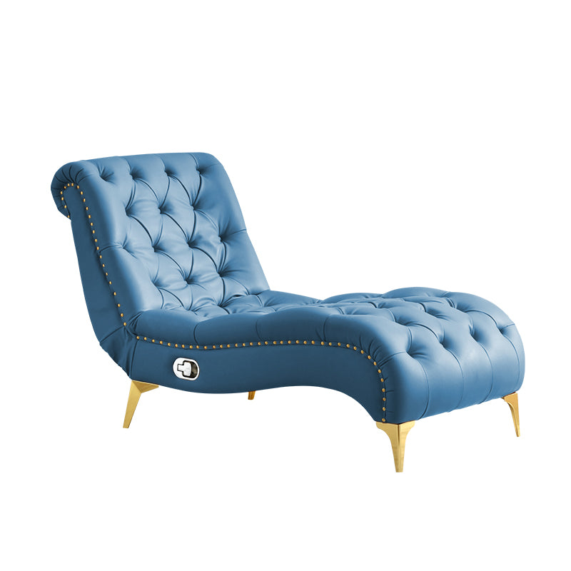 Glam Chaise Lounge Leather Chaise Lounge Sofa Metal Leg for Bedroom