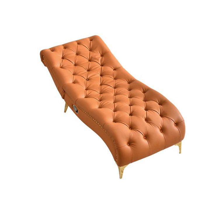 Glam Chaise Lounge Leather Chaise Lounge Sofa Metal Leg for Bedroom