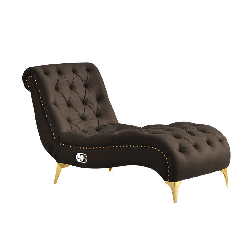Glam Chaise Lounge Leather Chaise Lounge Sofa Metal Leg for Bedroom