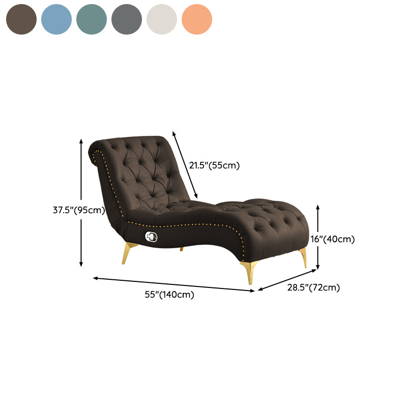 Glam Chaise Lounge Leather Chaise Lounge Sofa Metal Leg for Bedroom