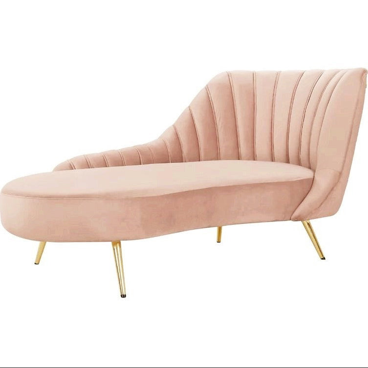 Glam Tufted Velvet Chaise Lounge with Reclining Channel Stitch Chaise for Living Room