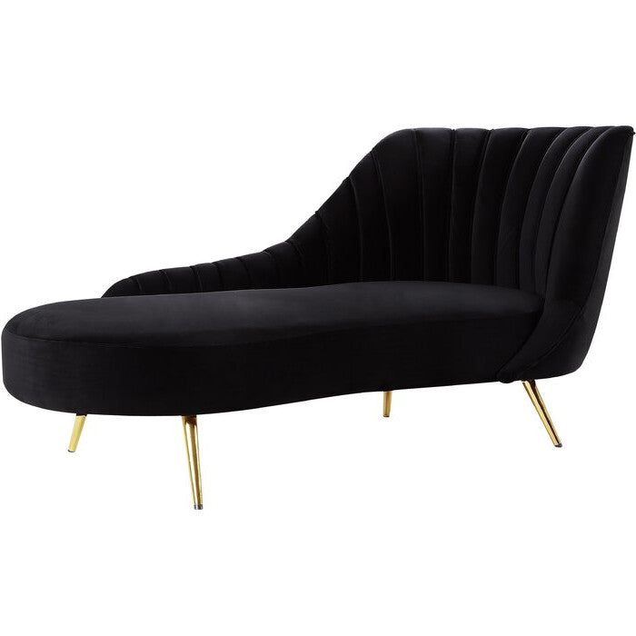 Glam Tufted Velvet Chaise Lounge with Reclining Channel Stitch Chaise for Living Room