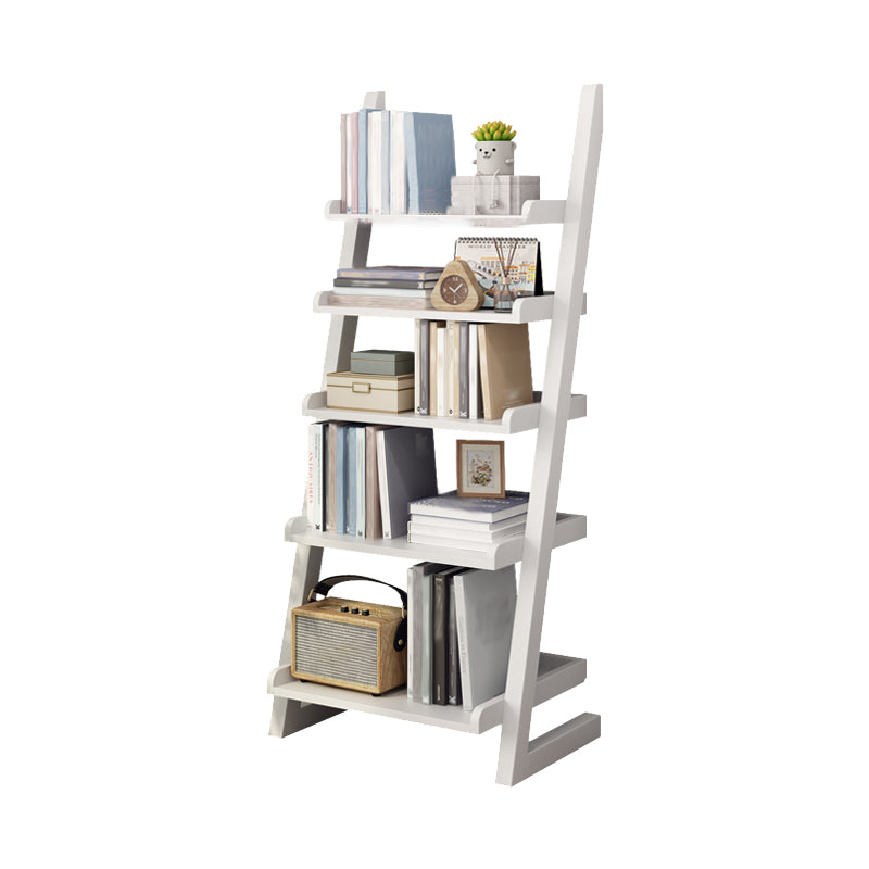 Modern Open Back Ladder Bookshelf Wooden Bookcase for Study Room