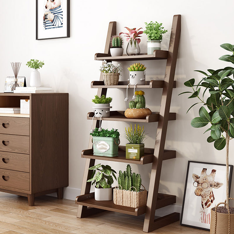 Modern Open Back Ladder Bookshelf Wooden Bookcase for Study Room