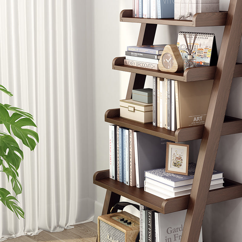 Modern Open Back Ladder Bookshelf Wooden Bookcase for Study Room