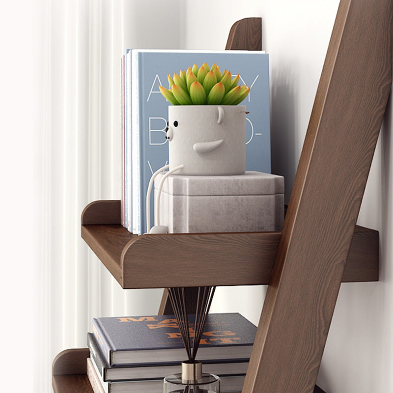 Modern Open Back Ladder Bookshelf Wooden Bookcase for Study Room