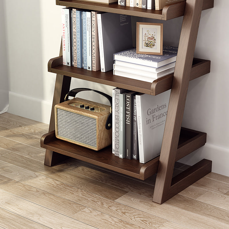 Modern Open Back Ladder Bookshelf Wooden Bookcase for Study Room