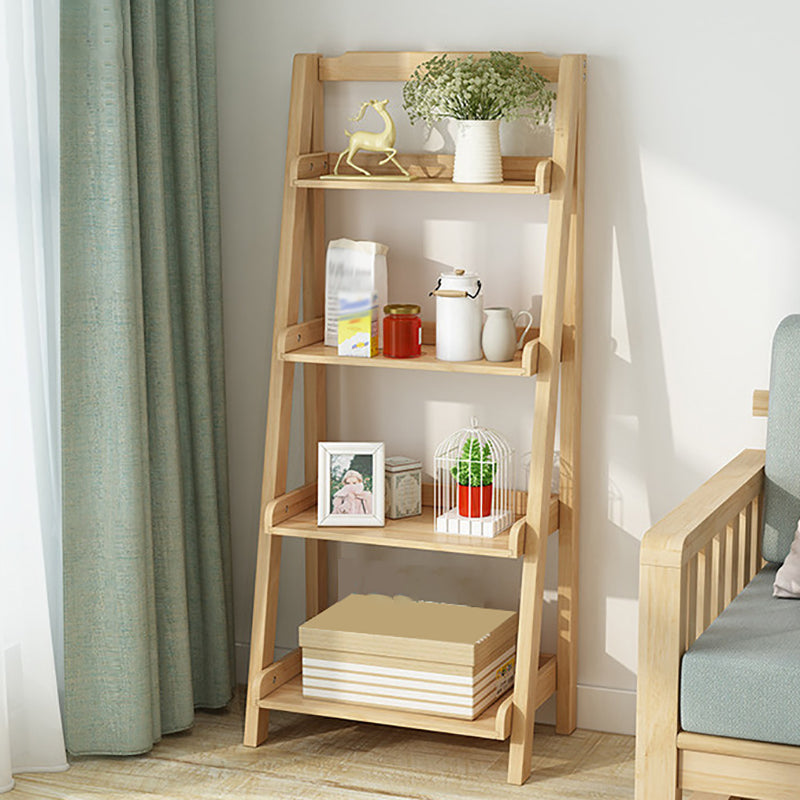Open Back Ladder Book Shelf Wooden Bookcase with Shelves for Study Room