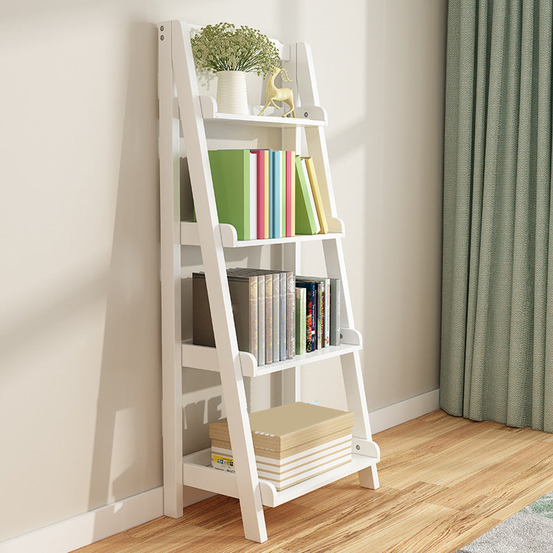 Open Back Ladder Book Shelf Wooden Bookcase with Shelves for Study Room