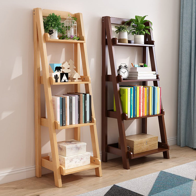 Open Back Ladder Book Shelf Wooden Bookcase with Shelves for Study Room