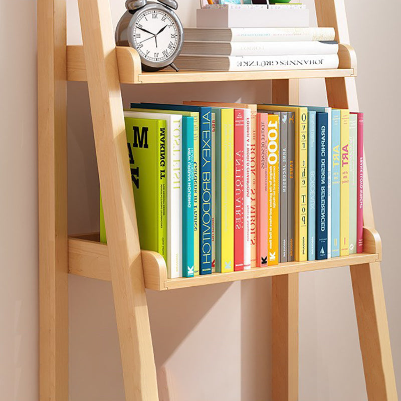 Open Back Ladder Book Shelf Wooden Bookcase with Shelves for Study Room
