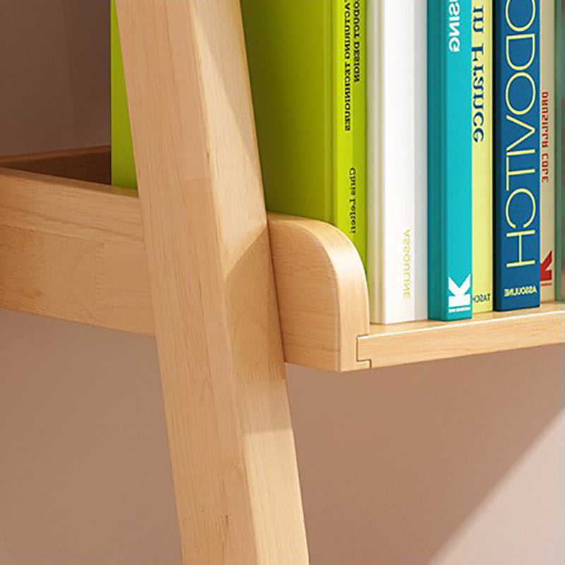 Open Back Ladder Book Shelf Wooden Bookcase with Shelves for Study Room