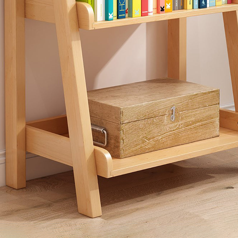 Open Back Ladder Book Shelf Wooden Bookcase with Shelves for Study Room