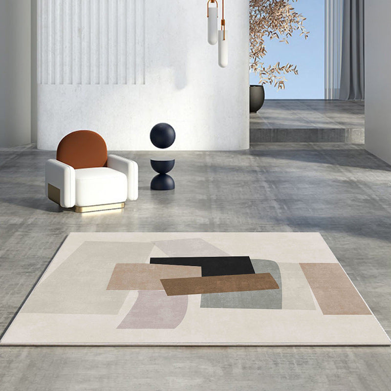 Modern Beige Rug Polyester Color Lump Rug Washable Rug for Living Room
