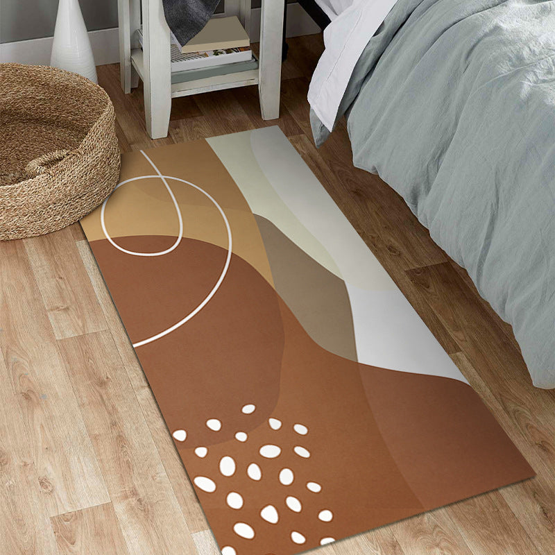 Nordic Dark Brown Rug Polyester Color Lump Rug Tear Resistant Rug for Bedroom