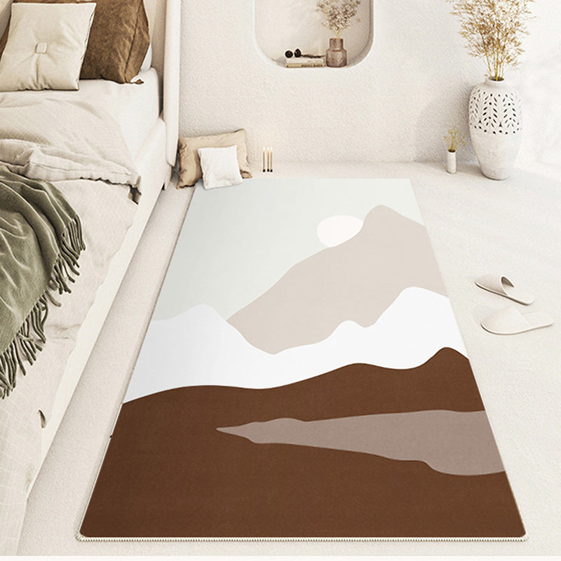 Nordic Dark Brown Rug Polyester Color Lump Rug Tear Resistant Rug for Bedroom