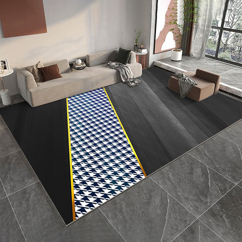 Black Luxury Rug Polyester Graphic Rug Tear Resistant Rug for Living Room
