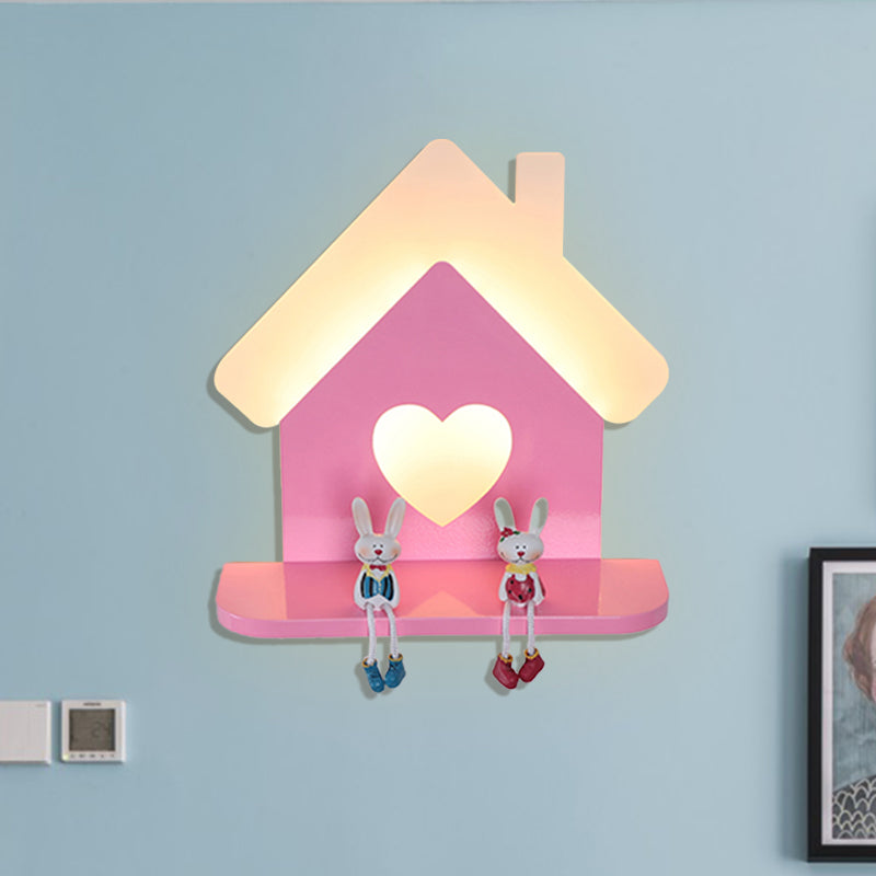 Iron Huis Plaatsbaar muurlicht SCONCE Kinderen LED Roze wandlamp armatuur met liefdevol hartpatroon in wit/3 kleurlicht