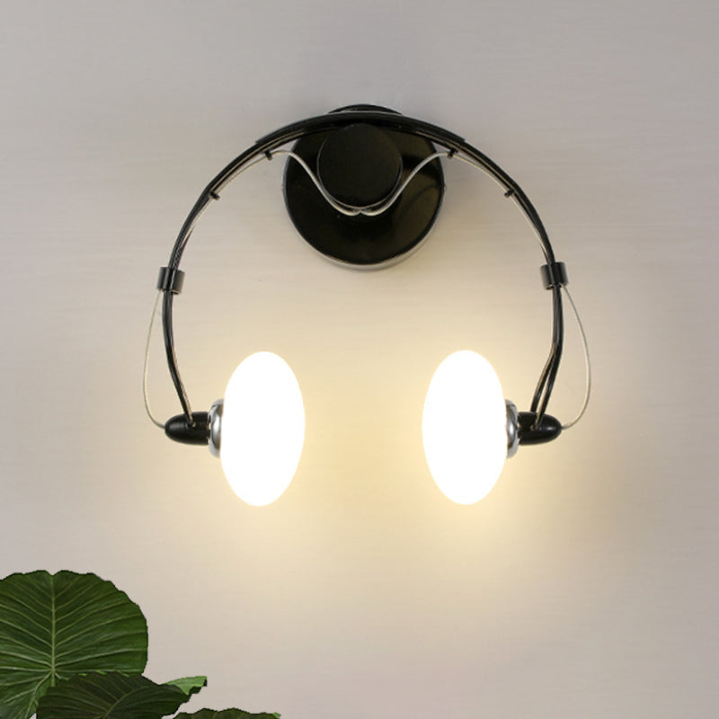 Cartoon Headset Shape Wall Sconce Lighting Metallic 2-Light Corridor LED Wall Lamp in White/Black