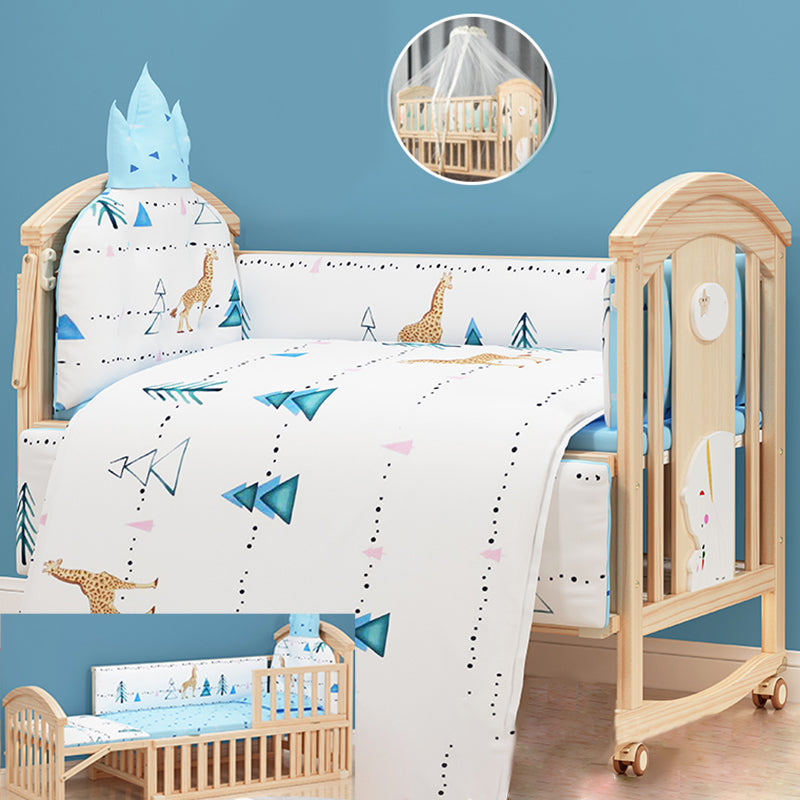 Farmhouse Arched Nursery Crib Under Crib Storage Baby Crib with Wheels