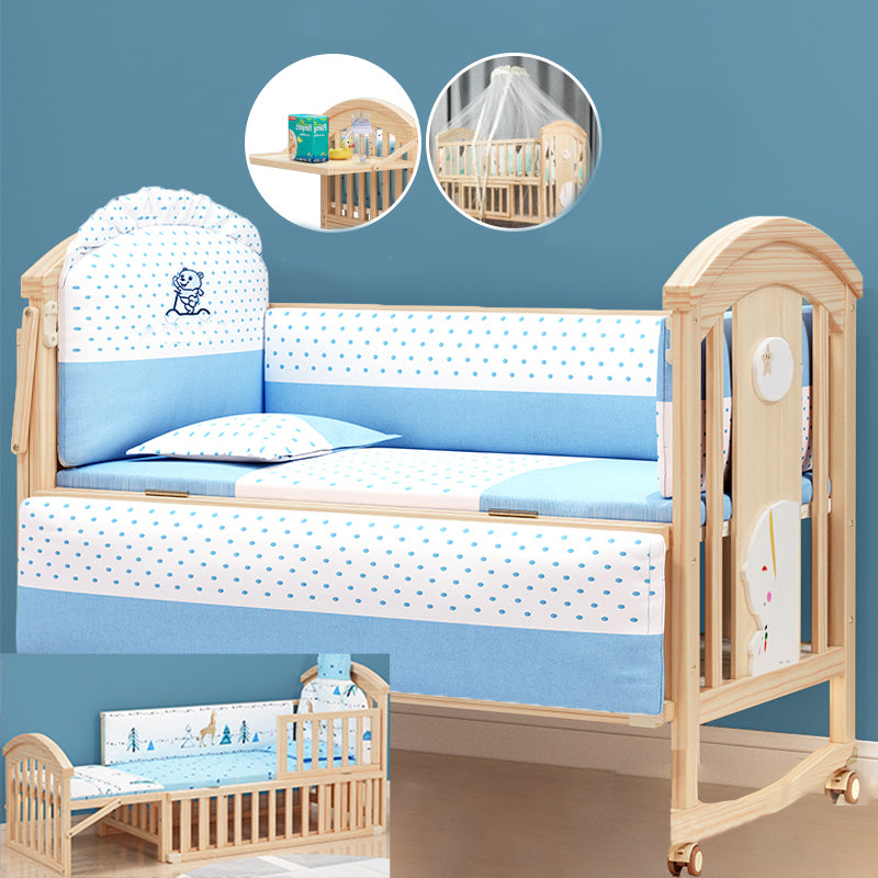 Farmhouse Arched Nursery Crib Under Crib Storage Baby Crib with Wheels
