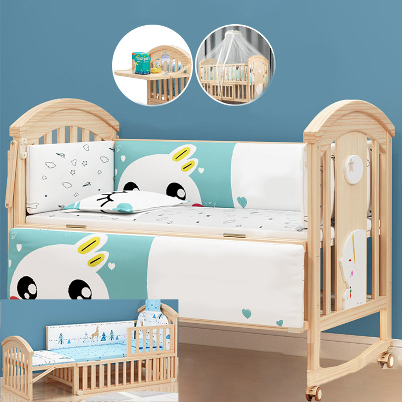 Farmhouse Arched Nursery Crib Under Crib Storage Baby Crib with Wheels