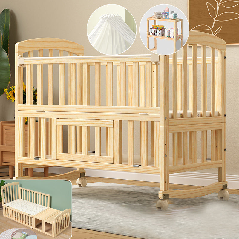 Solid Wood Baby Crib Modern Nursery Bed with Adjustable Height