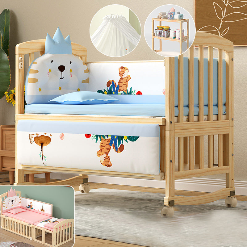 Solid Wood Baby Crib Modern Nursery Bed with Adjustable Height