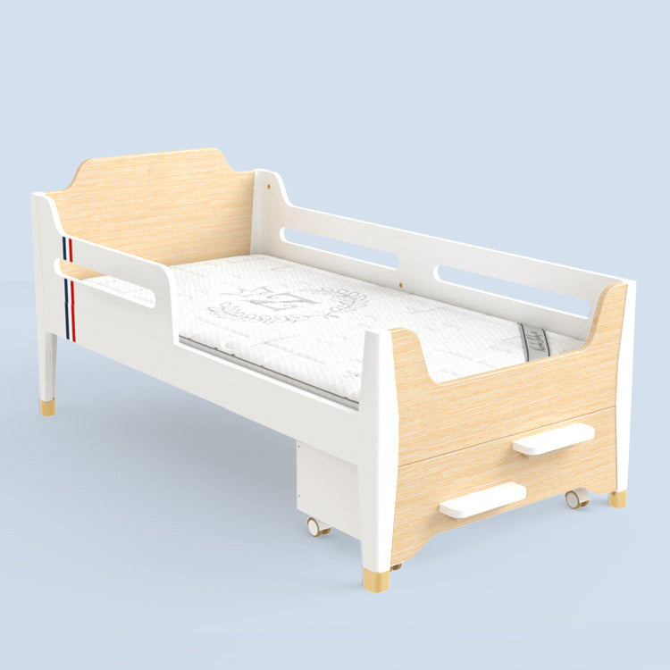 Solid Wood Baby Crib Modern Light Wood Nursery Bed with Guardrails